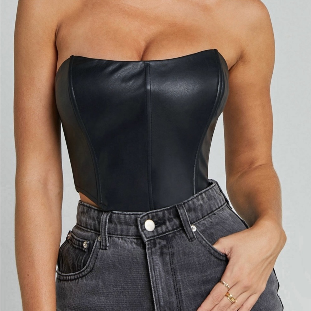 Black Cropped Faux Leather Corset